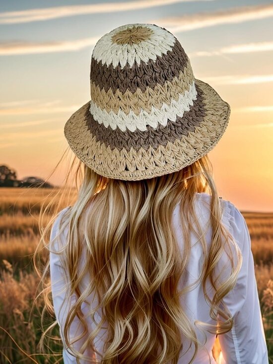 Women Foldable Summer Wide Brim Packable Sun Hat Travel Straw Fedora Hat Floral5 main image 7